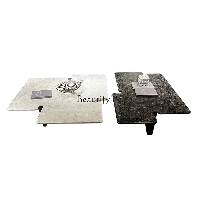 

lxItalian Simple Luxury Bianco Carrara Venato Natural Marble Tea Table Modern Simple and Light Luxury Household