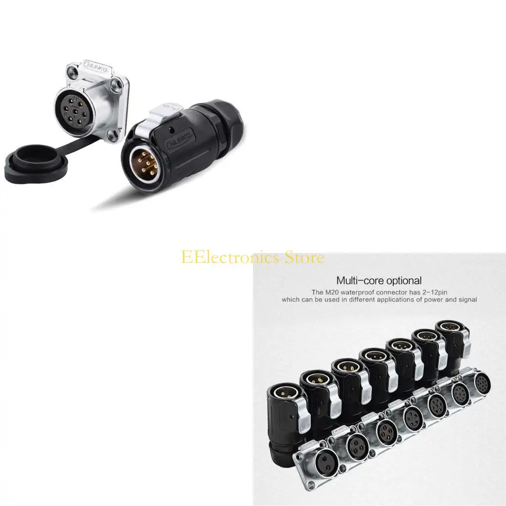 B03C Waterproof LP20 for DC Volt 2 5 7 9 Pin Connector Male Plug and Female Socket 2/5/7/9-pin Panel Mounting Wire Connector