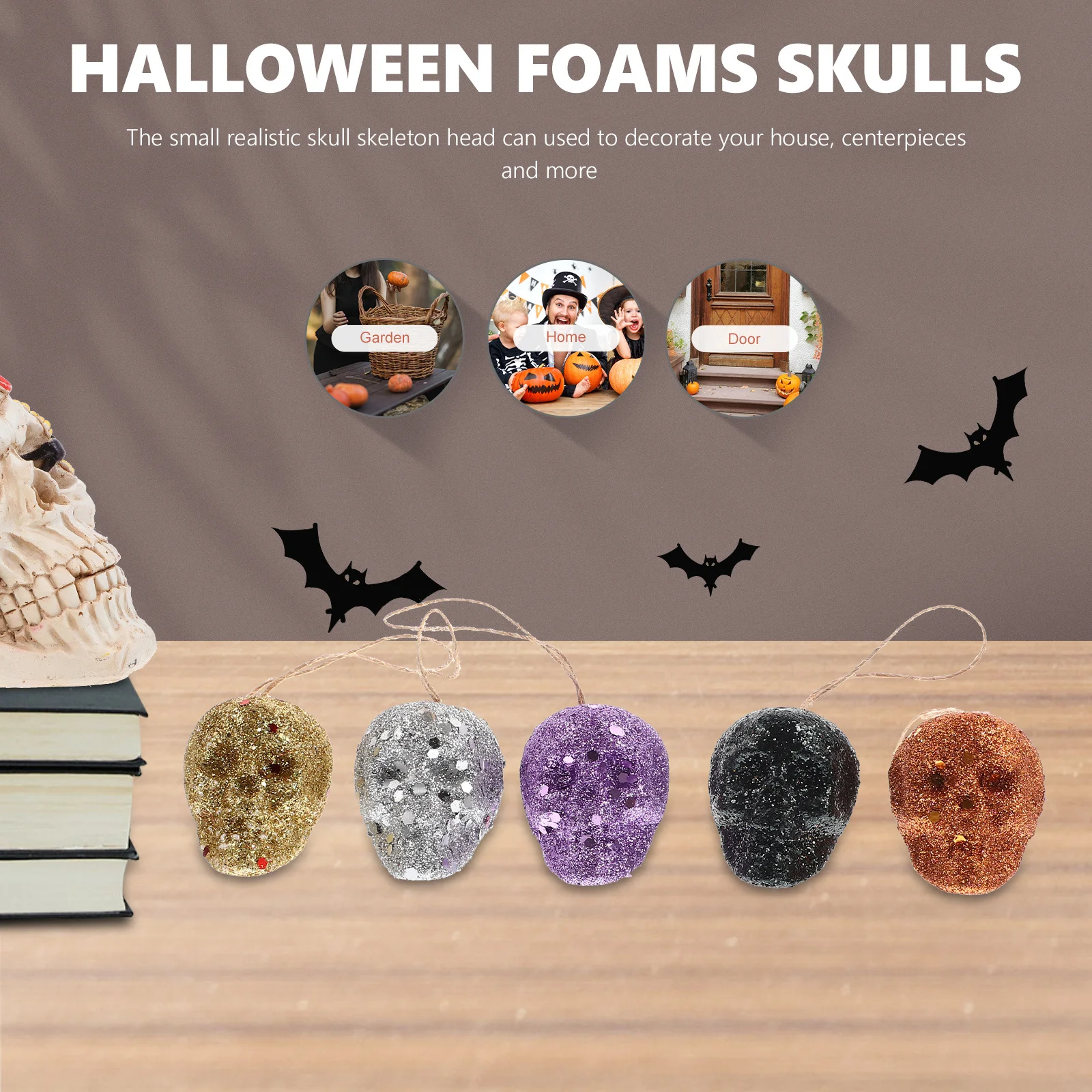

25Pcs Skull Head Hanging Decor Halloween Miniature Foams Skulls Halloween Party Props Decorations Supplies Foams Skull Pendant