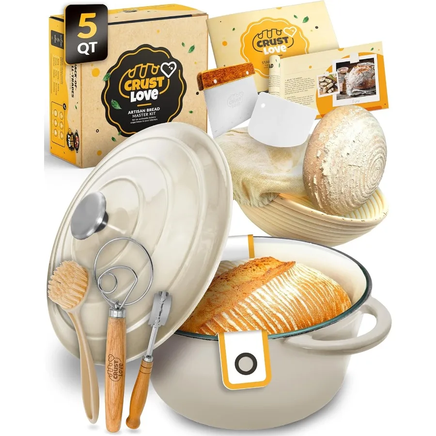 

Dutch Oven for Bread Baking Includes Sourdough BreadProofing Basket Banneton 5QT EnamelCoated Cast Iron Bread Oven with Lid Bak