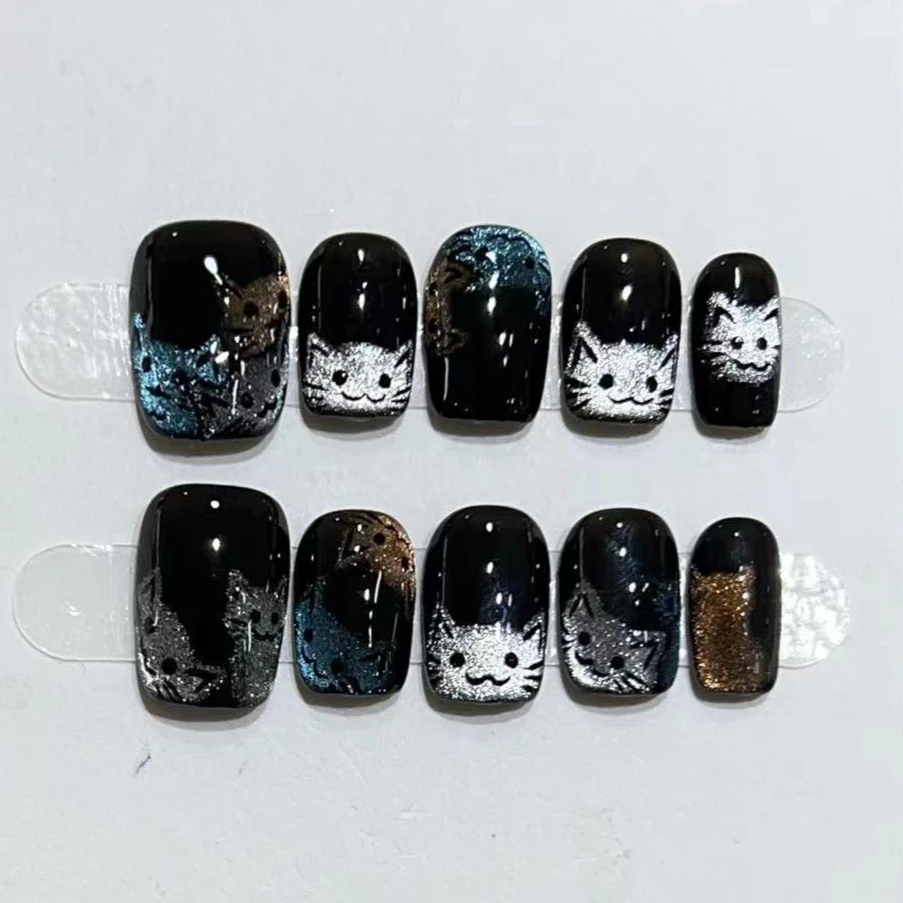 10 Stück kurze handgemachte vollständige Abdeckung runder Kopf Ballerina falsche Nägel mit Design Maniküre Press On Nails künstliche tragbare Nägel