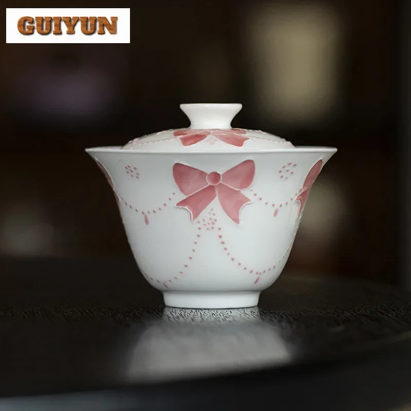 

100 мл ручной рисунок с бантом Arita, сожженная тонкая шина Gaiwan, античная чайная чаша с крышкой, комплект для приготовления чая, чаша для кафе, подарок