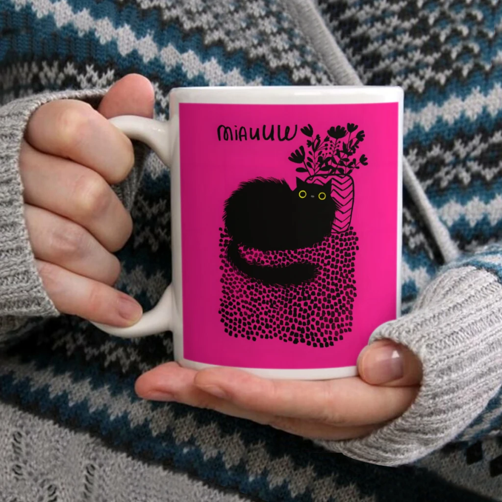 

Miauuw Black Cat with Yellow EyesCoffee Mug Tea Cup 11oz Coffee Cup Funny Birthday Ceramic Mug Personalized Cup