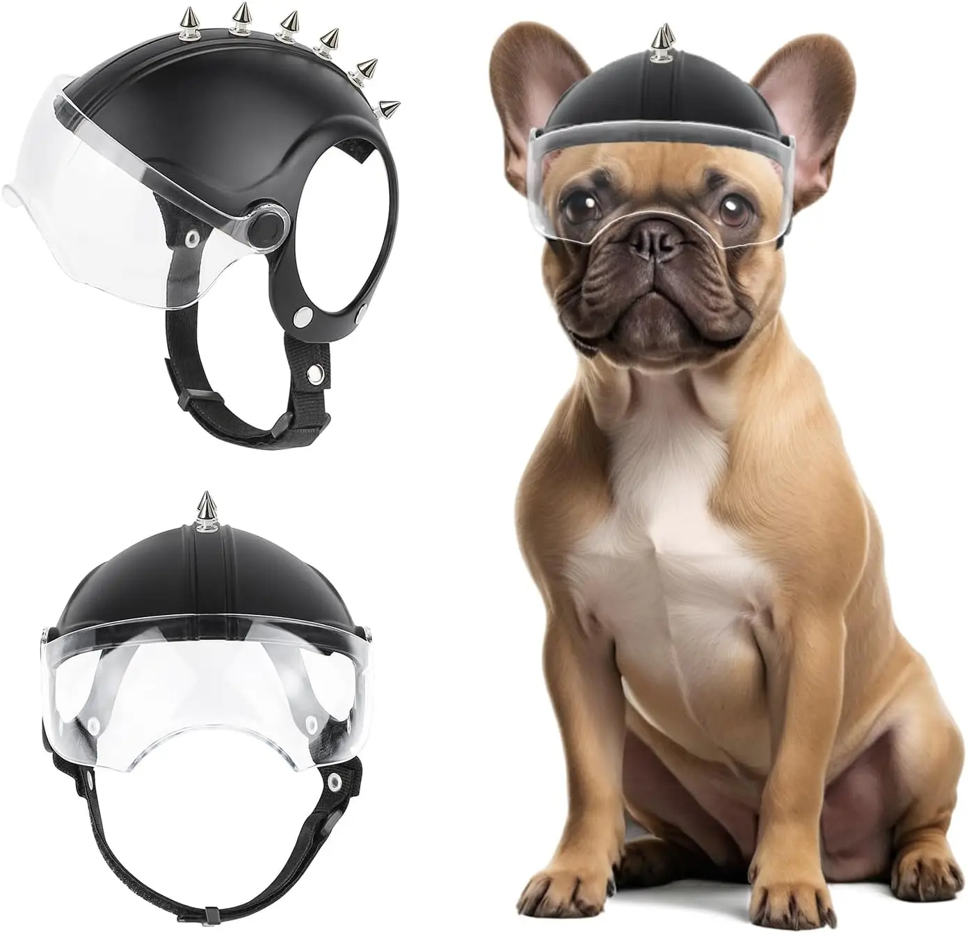 Small Dog Helmet Pet Motorcycle Helmet Ear Holes Adjustable Pet Safety Hat with Flip-Up Clear Visor Small-Medium Puppy Heads view 2