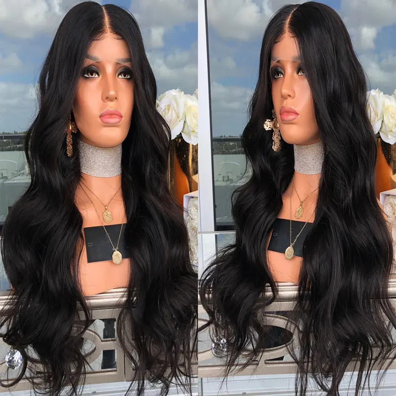 Black Loose Body Wave Wig Synthetic 13x4 Lace Front Wigs High Quality Heat Resistant Fiber Hair Natural Hairline For Black Women