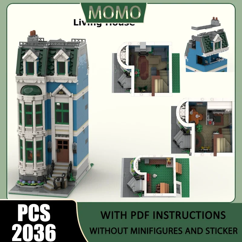 Modèle de vue sur la ville, briques de construction MOC, maison modulaire, blocs technologiques, jouet de Noël, assemblage DIY, construction