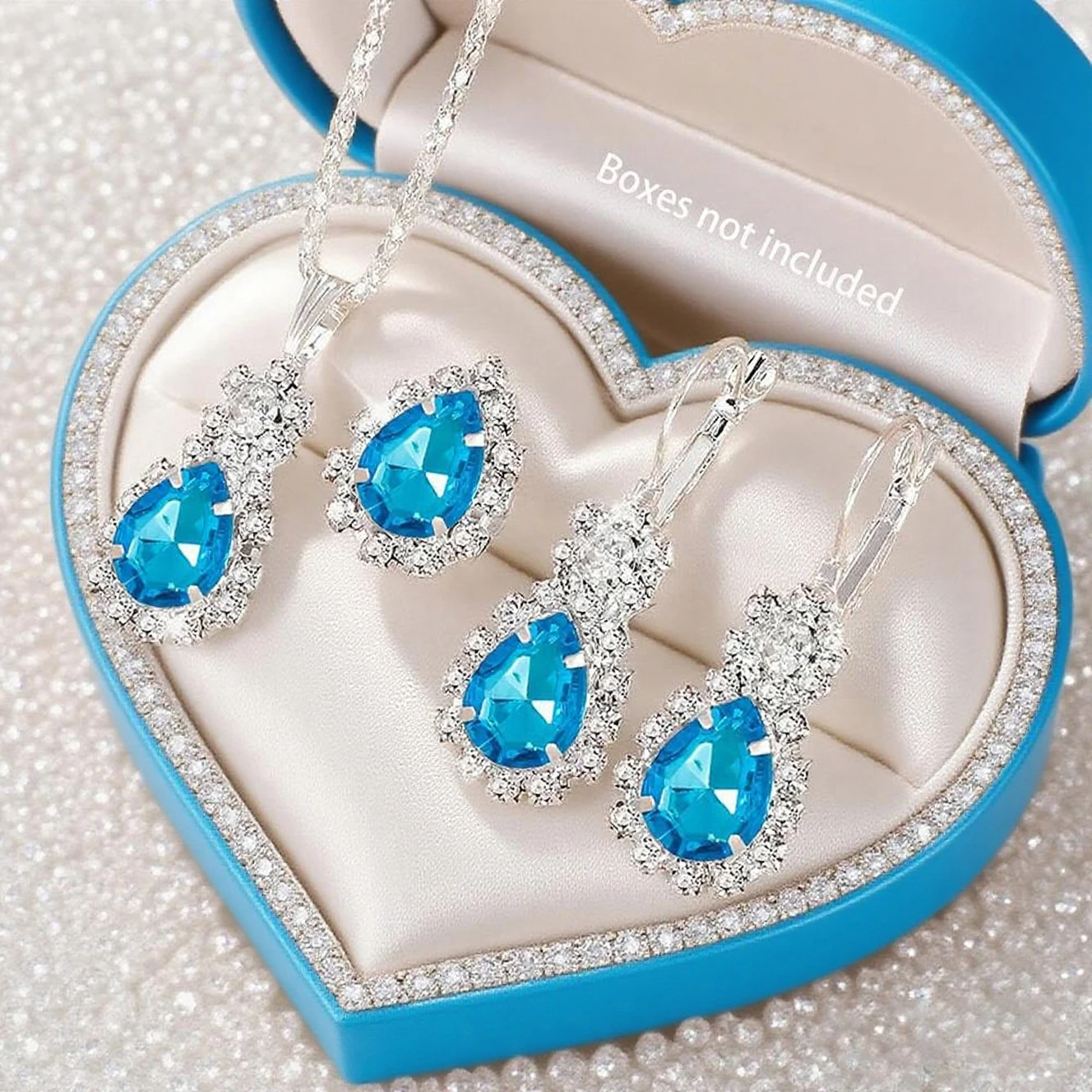 4pc Teardrop Crystal Pendant Necklace Earrings Set