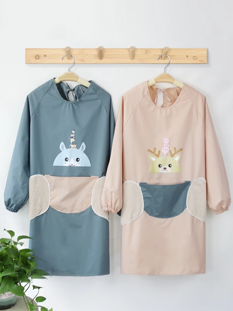 

Apron Household Kitchen Waterproof and Oil-Proof Work Clothes New Korean Style Long Sleeve Cooking Smock for Adults and Women