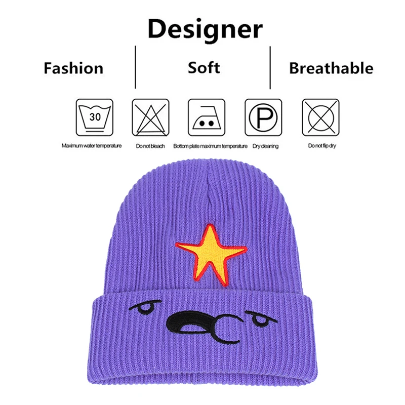 Men's Fashion Purple Star Embroidery Knitted Hat Winter Warm Outdoor Sports Hat Soft For Men Women Casual Wool Hats