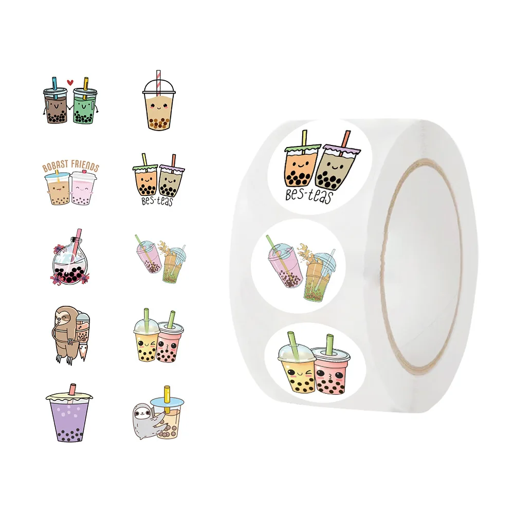 Paquete de 500 Pegatinas de Té de Burbujas con Perlas de Dibujos Animados, Calcomanías de Té Boba, Pegatinas Estéticas DIY para Laptop, Equipaje, Papelería, Juguetes para Niños