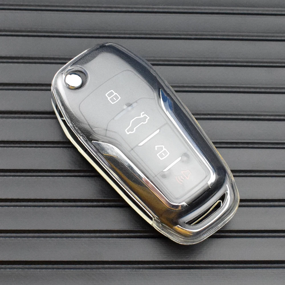 Transparent Car Key Case Shell for Ford F150 F250 F350 Explorer Ranger KA Fiesta Mondeo Focus Everest Edge Kuga Escort Keychain