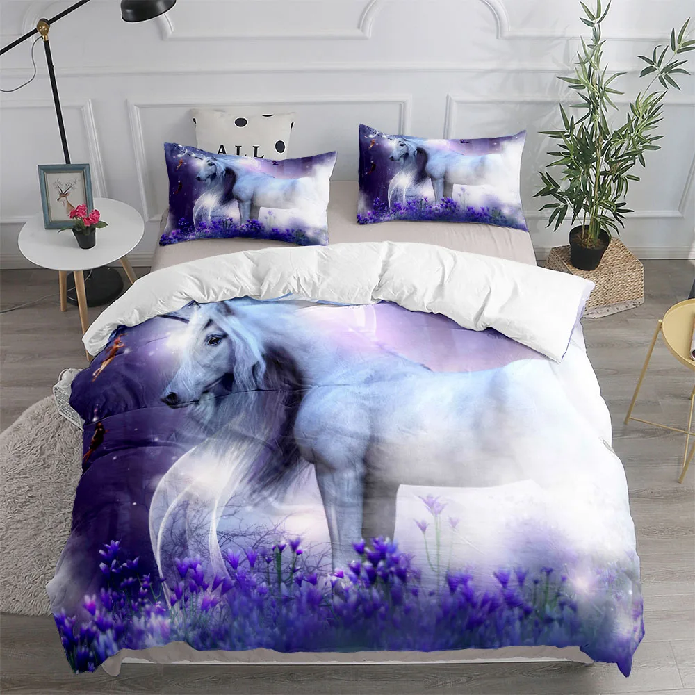 

Nordic Myth Forest Unicorn Duvet Cover Set King Queen Double Full Twin Single Size Bed Linen Set