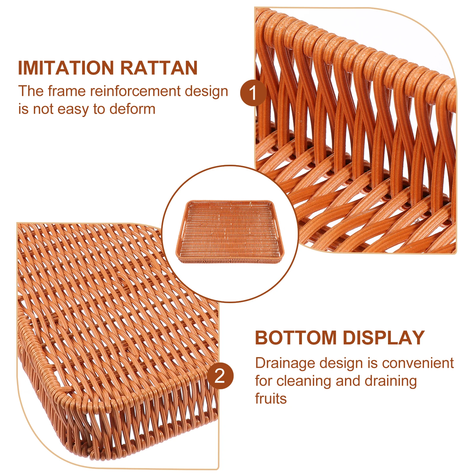 

Rectangular Woven Basket Tray Fruit Plate Holder Platter Storage Baskets Trinket Brown Vegetables Snack Serving