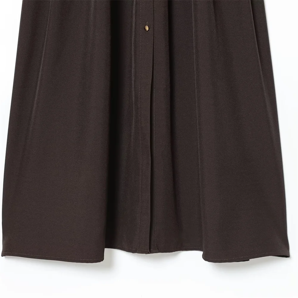 مزاج الملابس النسائية الجديدة للخريف والشتاء، ياقة بأكمام طويلة وأزرار حتى تنورة طويلة مع حزام، فستان ميدي على طراز القميص