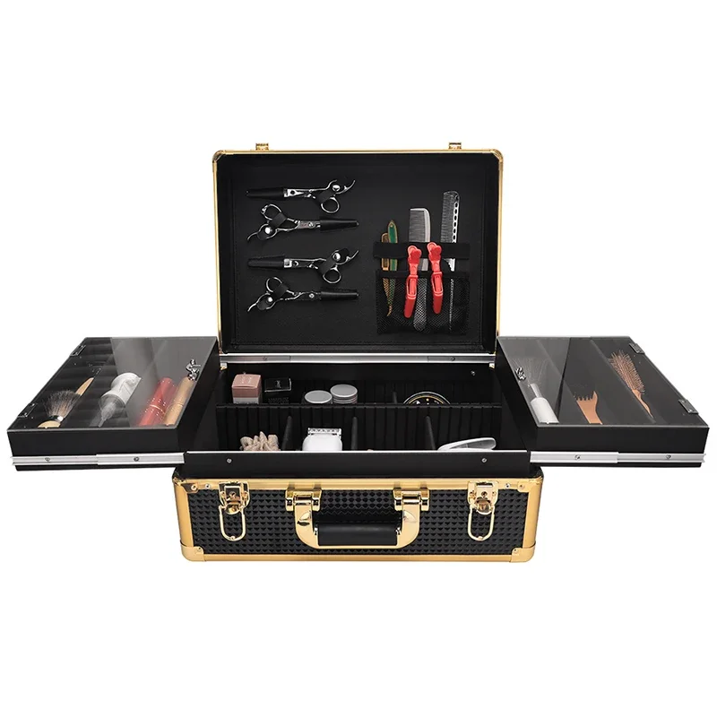 Hairdressing Tool Box Aluminum Large Capacity Barber Tool Case Double Layer Hairdressing Organizer With Lock Salon Supplies