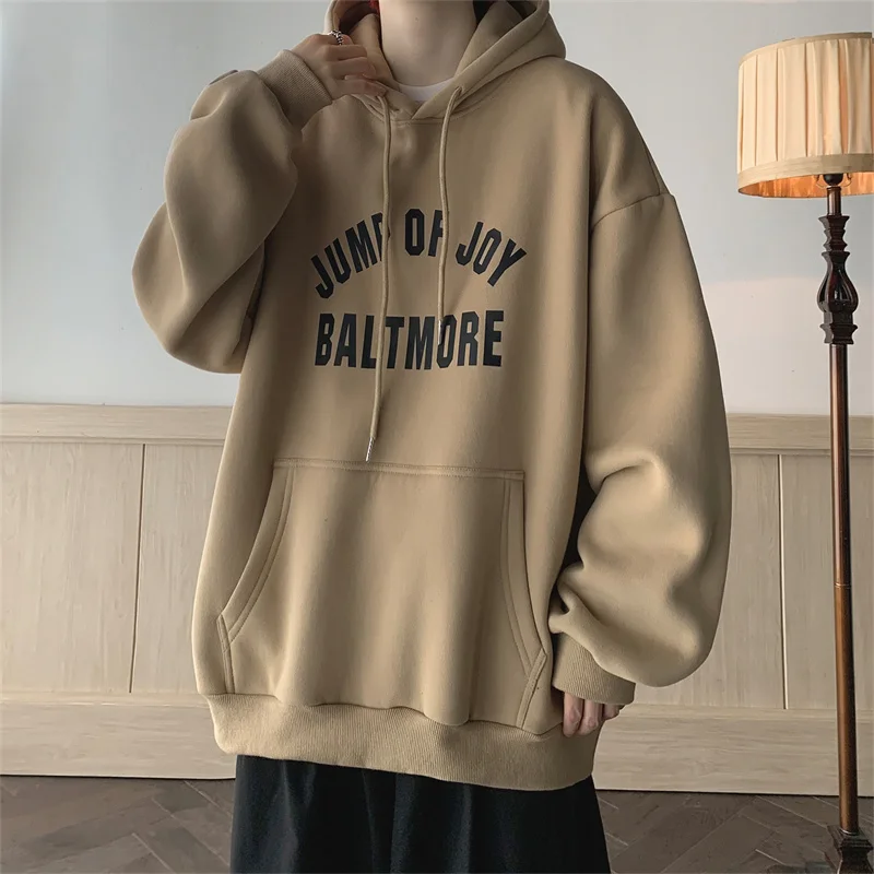 JUMP OF JOY Letter Printed Hooded Sweatshirts For Men Oversized Y2K Streetwear Loose Hoodies Autumn Casual Hoodie Tracksuit