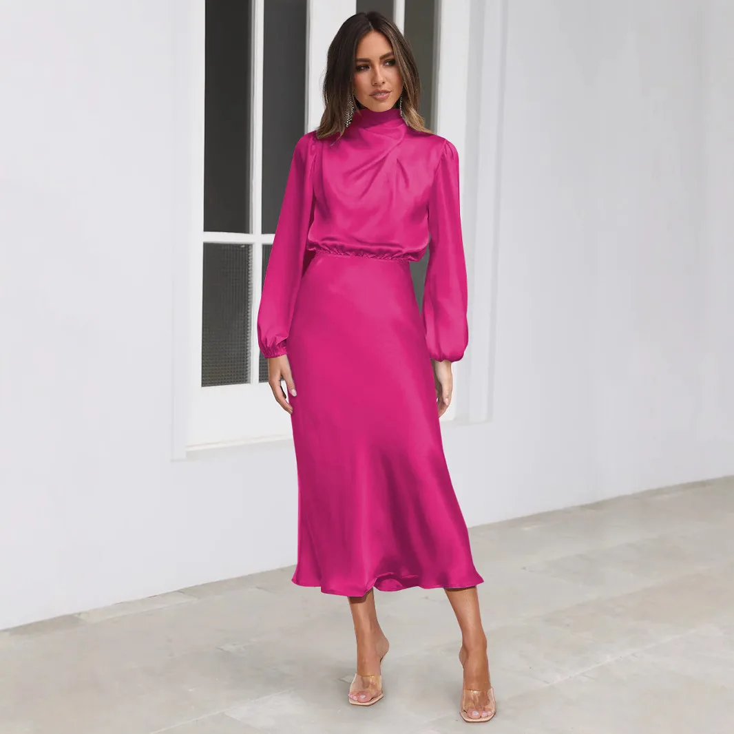 Robe de soirée en Satin à manches longues pour femmes, coupe ample, élégante, tenue de soirée élégante, nouvelle collection automne 2025