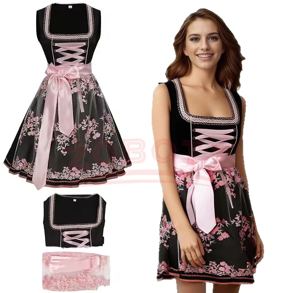 

Germany Munich Oktoberfest Vintage Beer Girl Dirndl Dress Bavarian Traditional Carnival Party Tavern Maid Cosplay Costume Dress
