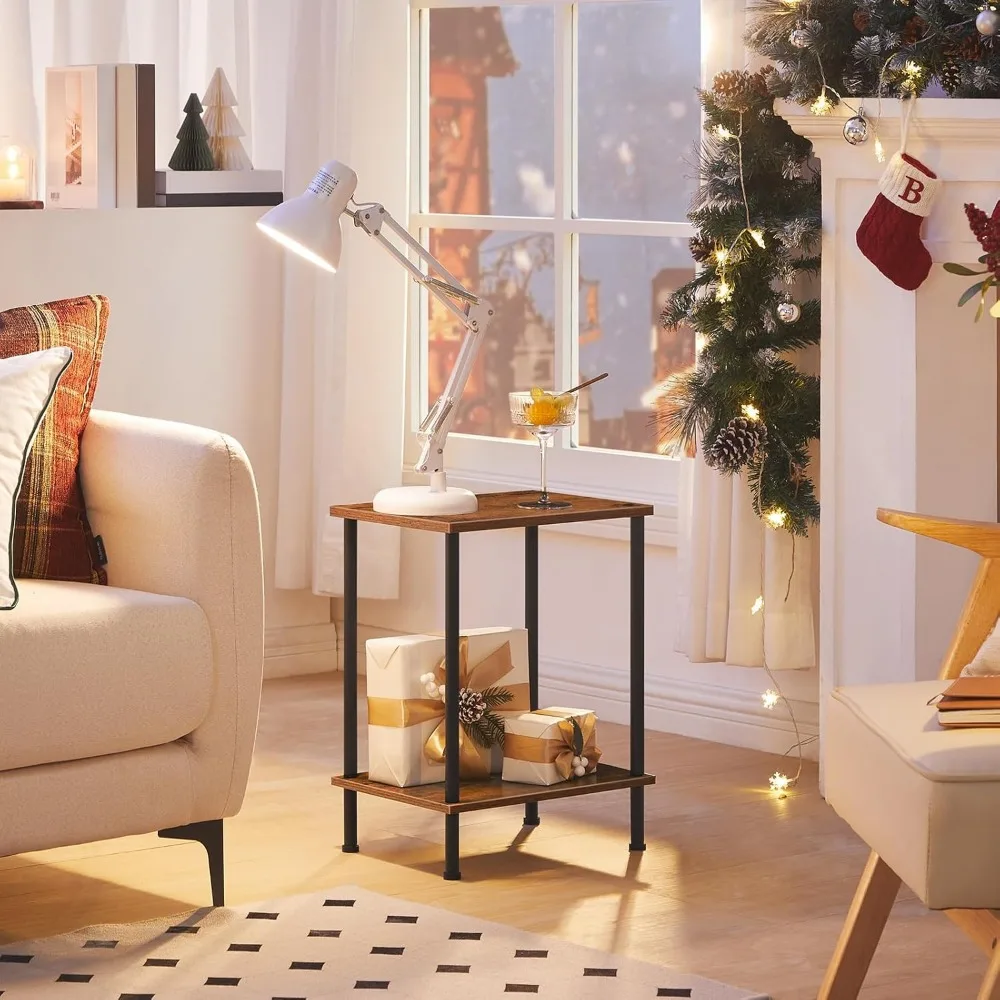 엔드 테이블 2개 세트, 작은 사이드 테이블, 2단 수납 선반이 있는 침대 옆 테이블, 작은 공간을 위한 소파 테이블, 거실,