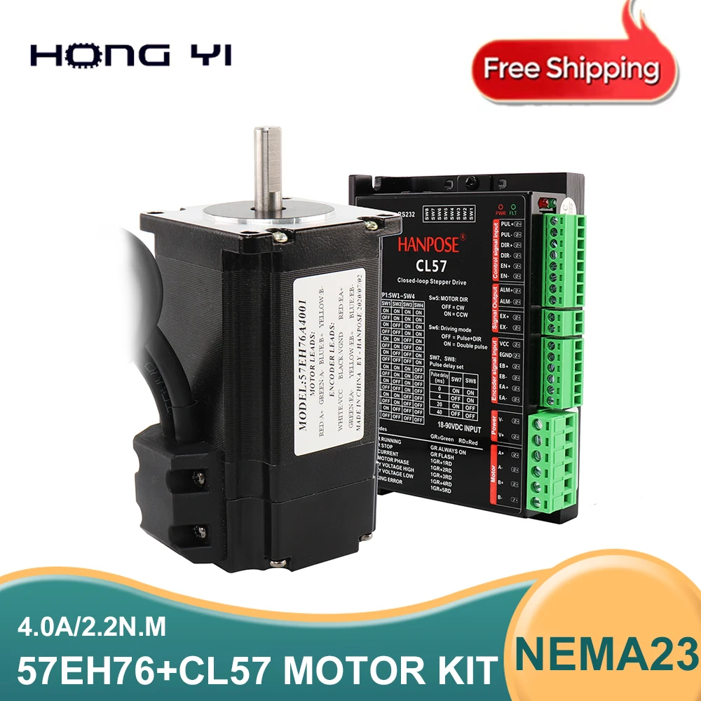 Step-servo motor 57EH76A4001+CL57 drive sets 4.0A 2.2N.m NEMA 23 Closed Loop 57CME22 DC-20-50v Servo Driver for CNC milling