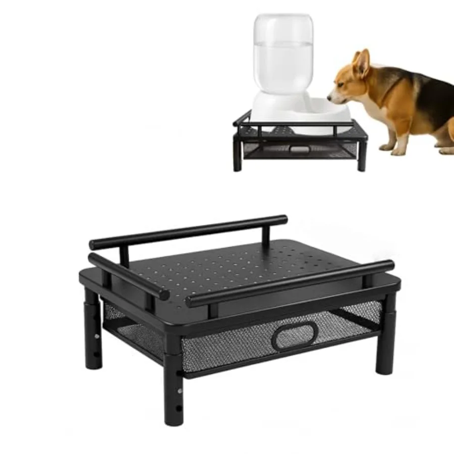 

Подставка для миски для собак с выдвижным ящиком для хранения, металлический держатель, совместимый с автоматическими кормушками и поилками - регулируемый