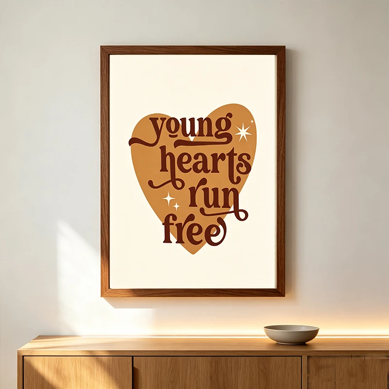 Retro Heart Typography Quote Canvas Wall Decor Painting, Simple Home Decoration For Bedroom Living Room, 2D Printed Poster