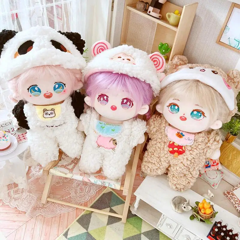 Cute 20cm Korean Idol Doll Plush Toy Clothes Soft Animal Panda bodysuit Inclined shoulder bag Dolls Clothes Kids Toys Gifts Doll