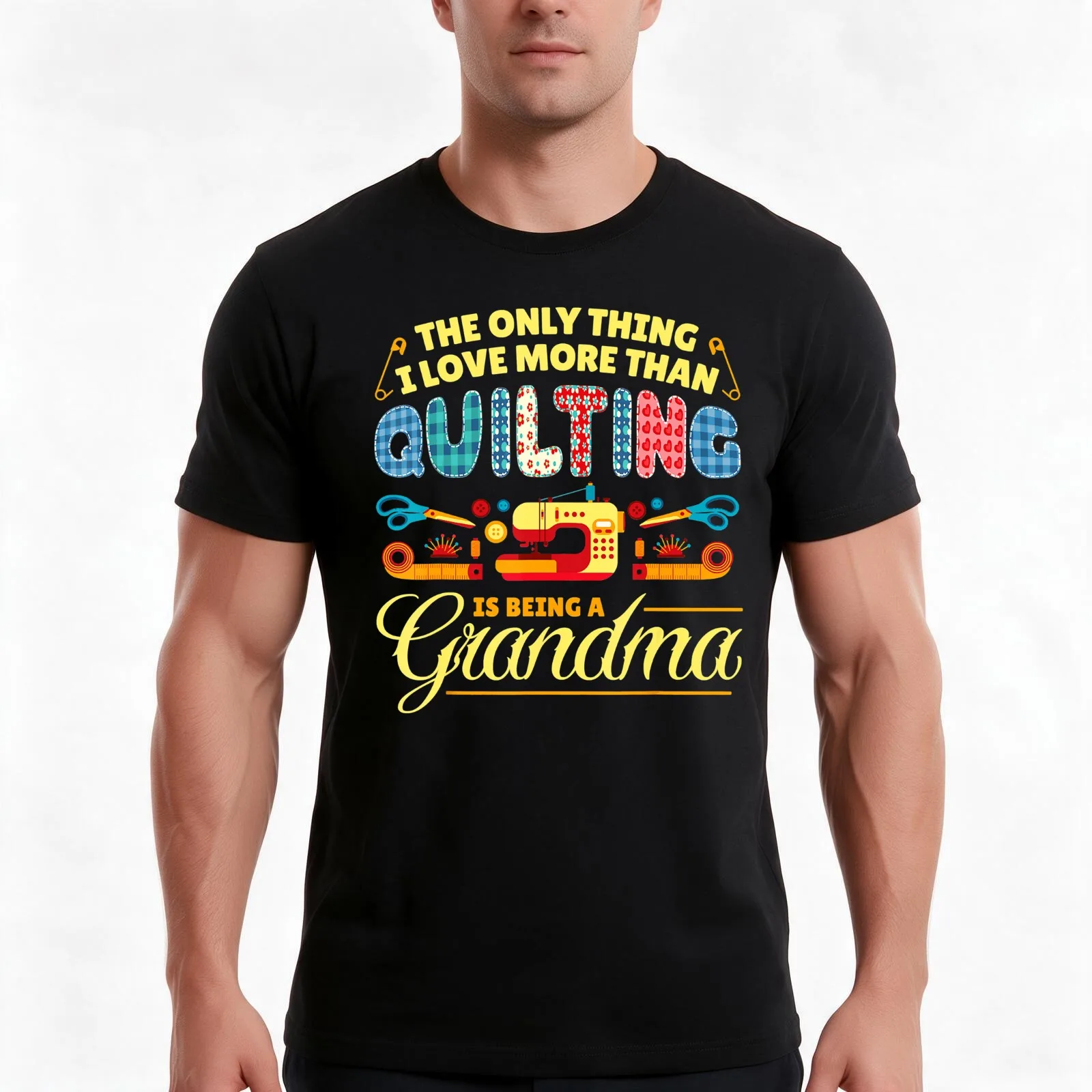 Quilting Sewing Quilt Grandma T-Shirt, Summer Casual Cotton Tee, Oversized Streetwear Tops, Vintage Graphic Print, 100% Cotton