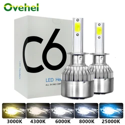 OVEHEL Ha Condotto il Faro Hulbs H7 Led C6 H1 H3 Luci Auto H4 880 H11 HB3 9005 9006 H13 3000k 6000K 72W 12V 8000LM Auto Fari