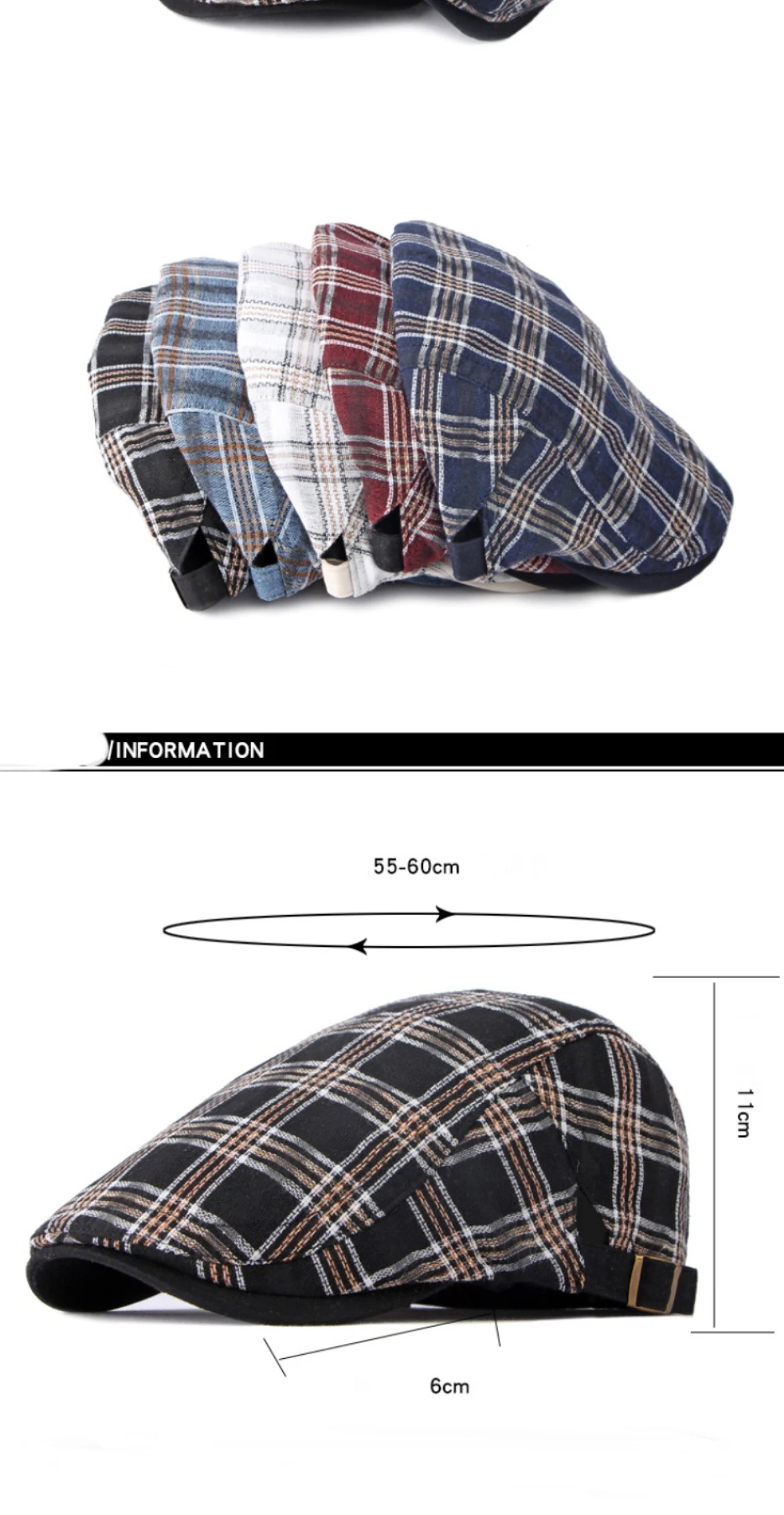 HT4640 Baskenmütze Mütze Männer Frauen Frühling Sommer Kappe Sonnenhut Einstellbare Ivy Flache Kappe Plaid Künstler Maler Baskenmütze Hut Männlich Weiblich Berets – Detail 3