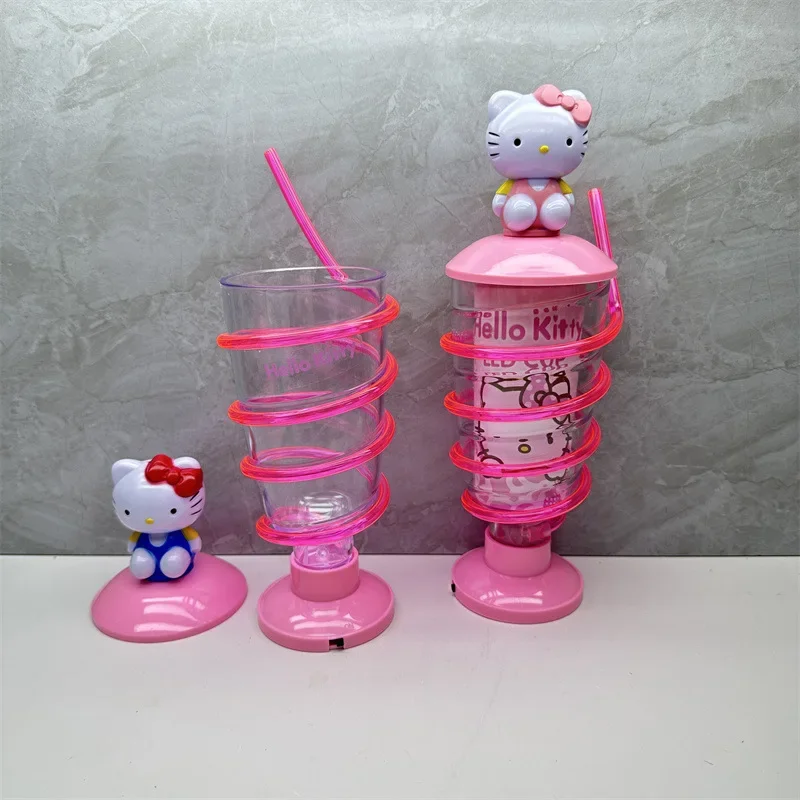 Cute Hellos Kittys Figurine Sippy Cup Decoration Large Capacity Water Cup with Light Flash Handy Cup Children Creative Toy Gift