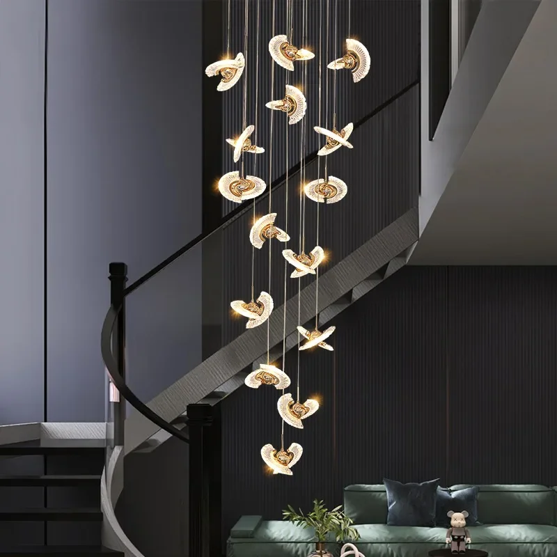 

Staircase Light Luxury Pendant Lamp Creative UFO Hanging LampDesigner Nordic Modern Style Villa Living Room Long Line Chandelier