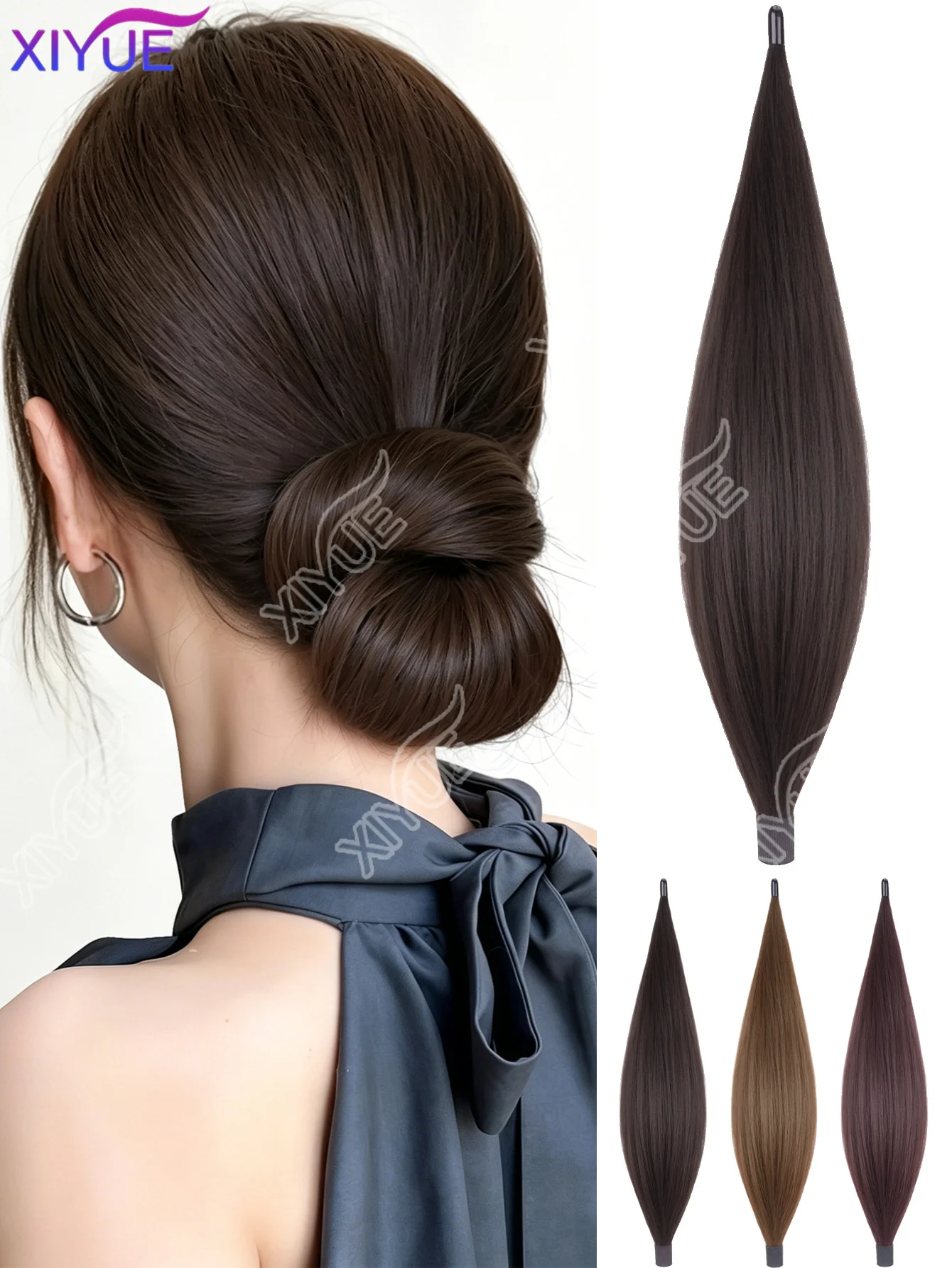 

XIYUE Synthetic Wig Wrap Around Bun Black Brown Bun Head Wig Easy Updo Hairstyle, Natural Fluffy Chignon Bun, For Women