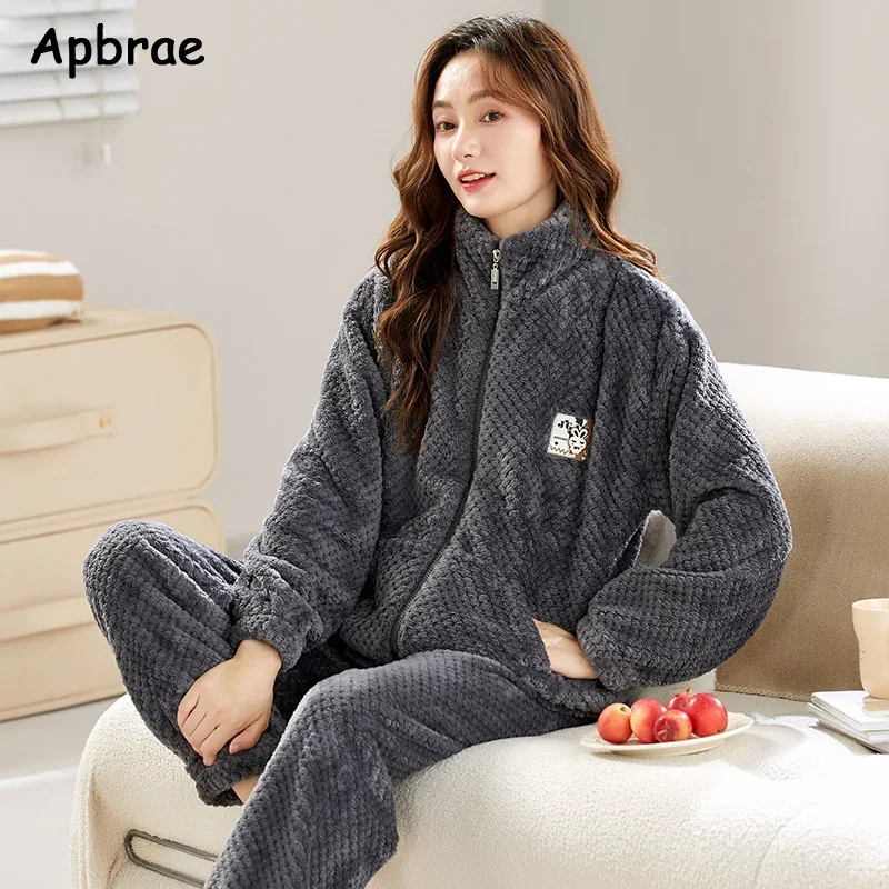 Winter Flannel Pajamas for Women Soft Warm Sleepwear Woman Cardigan Pijamas Big Size M-3XL Thick Homewear Girls Pajama