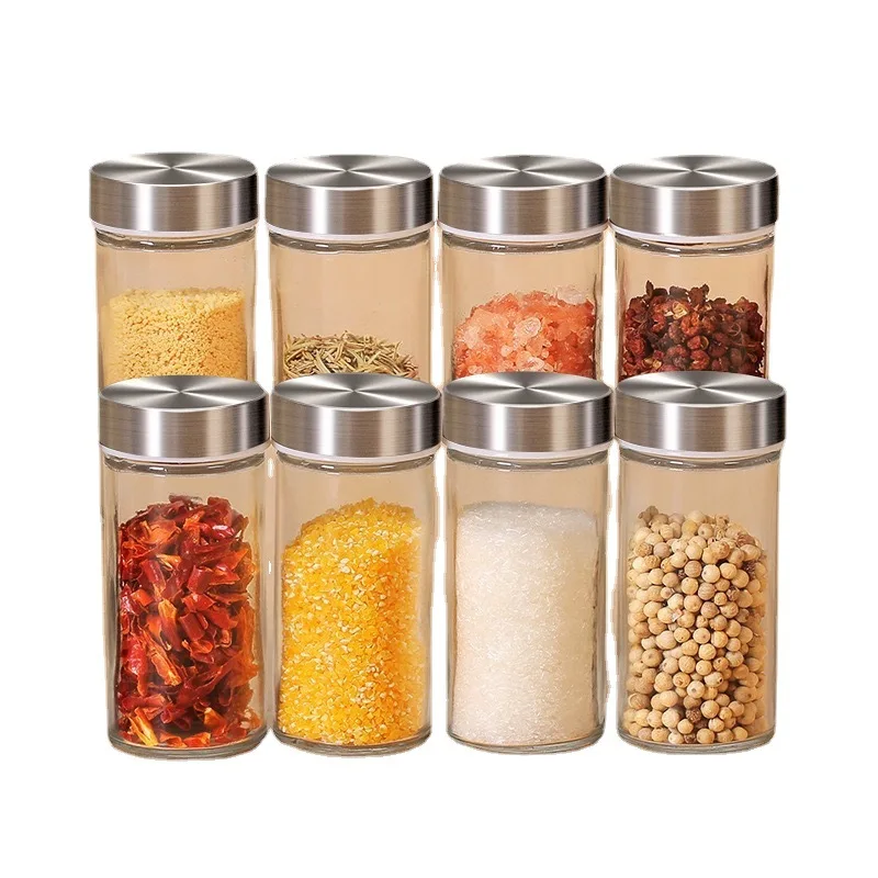 3pcs Glass Seasoning Jar With Stainless Steel Lid Salt Pepper Chicken Essence Storage Bottle Kitchen Camping Barbecue Spice Jar