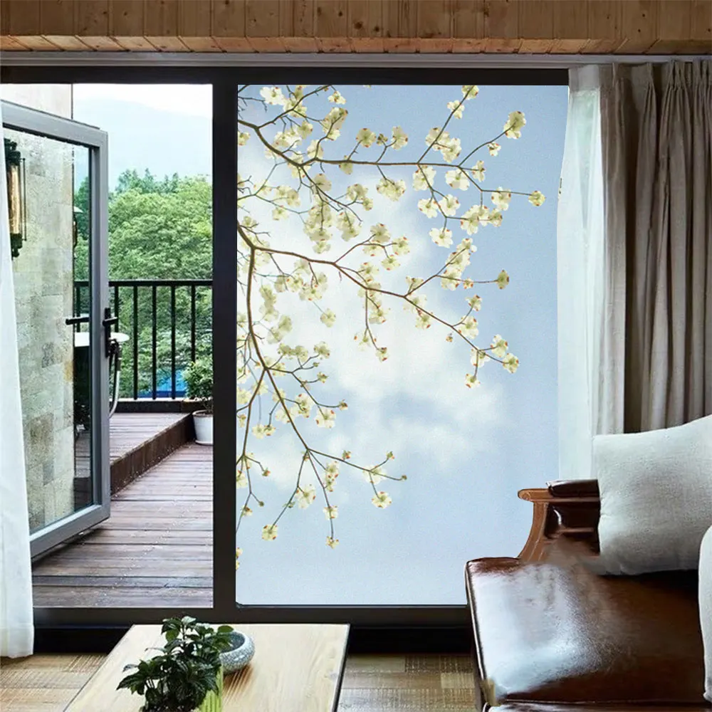 

Sun Blocking Privacy Glass Window Frosted Sticker Flowers Pattern Bathroom Window Decoration Non-adhesive Adhesive Tint Film