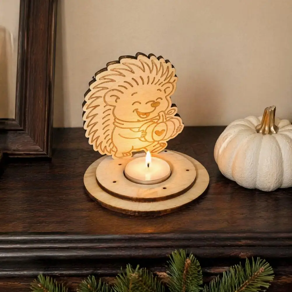 Autumn Wooden Candle Holder Halloween Tea Light Pumpkin Mushroom Maple Leaf Hedgehog Table Centerpiece Decor