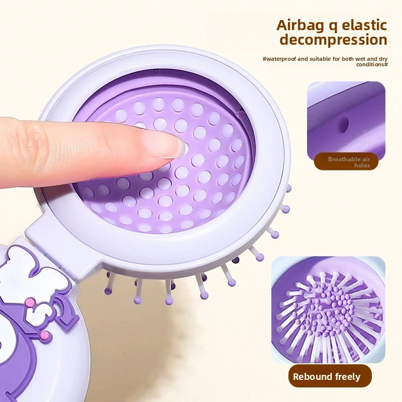 Anime New Kuromi  MyMelody Fold Air Cushion Massage Comb Portable Cinnmoroall Makeup Mirror Kawaii Send To Friends Birthday Gift