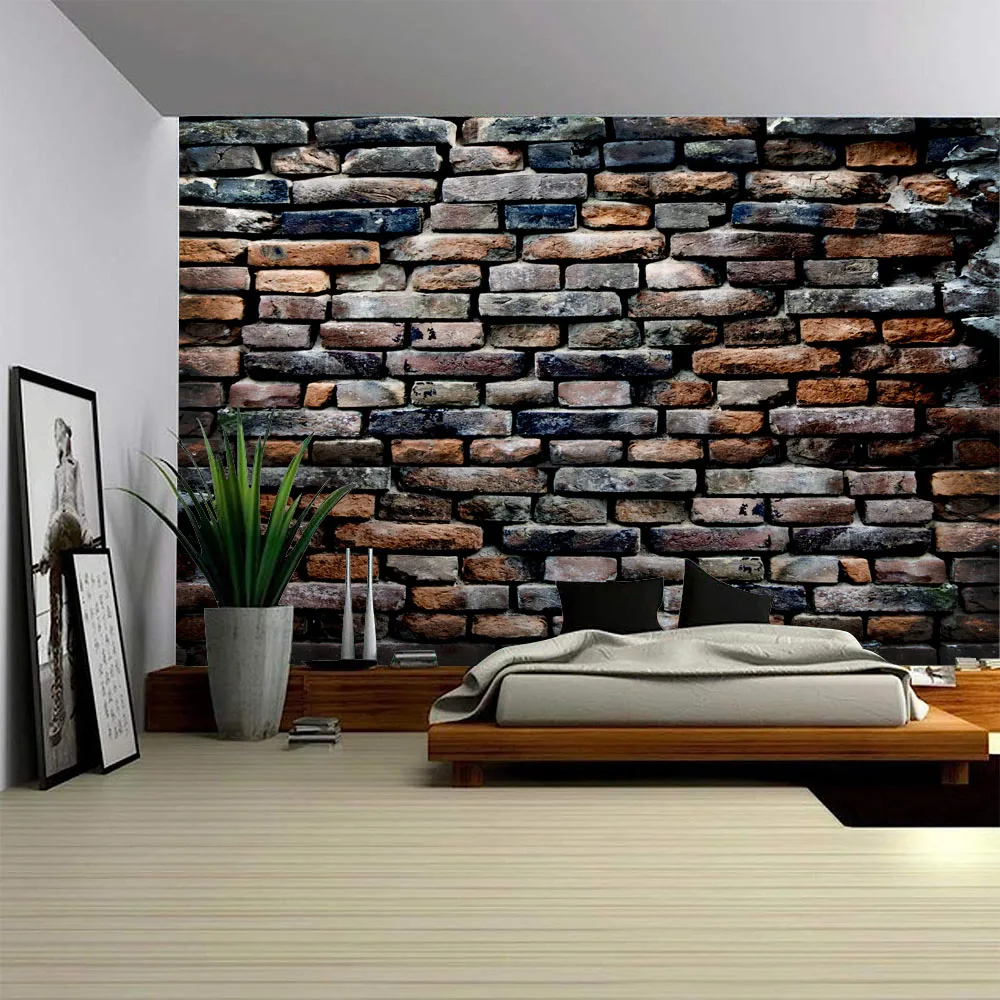 3D brick wall sunlight tapestry retro stone wall hanging cloth Bohemian art print tapestry home living room bedroom decoration - Image 2