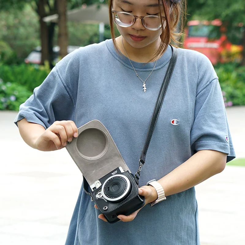 Für fujifilm instax mini90 kamera tasche kamera tasche abdeckung schutz aufbewahrung tasche pu leder retro mit schulter gurt direktes foto