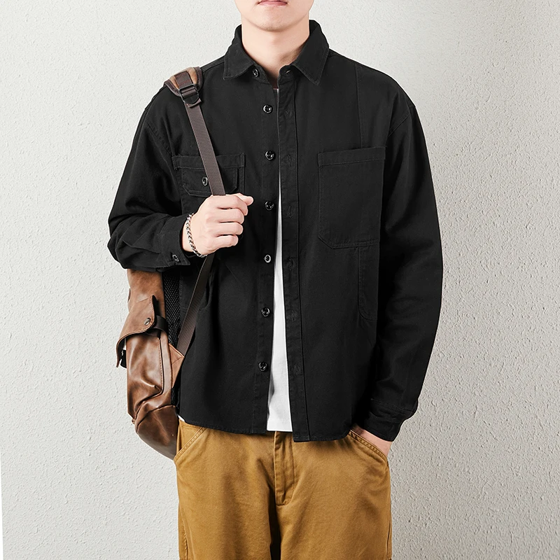 

Новая американская рабочая одежда, рубашка-рубашка для мужчин, 100% хлопок, тяжелая винтажная стираная рубашка, повседневная модная молодежная рубашка, топ, винтажное пальто