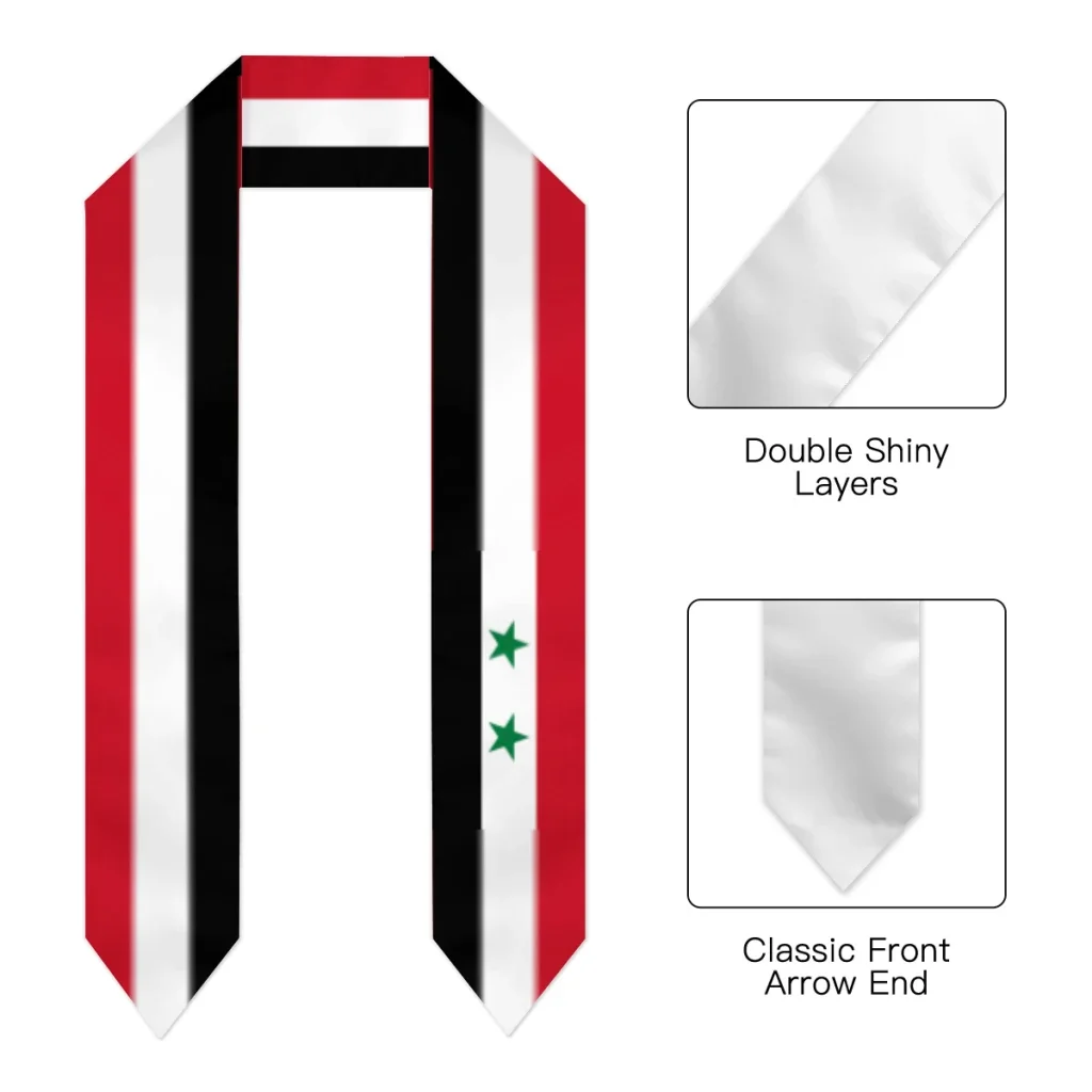 Graduation Sash Syria Flag scarf Shawl Stole Sapphire Blue with Stripe Bachelor Gown Accessory Ribbon 180*14cm