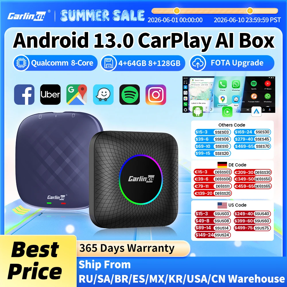CarlinKit CarPlay Ai Box Android 13 Plus QCM6125 8 çekirdekli