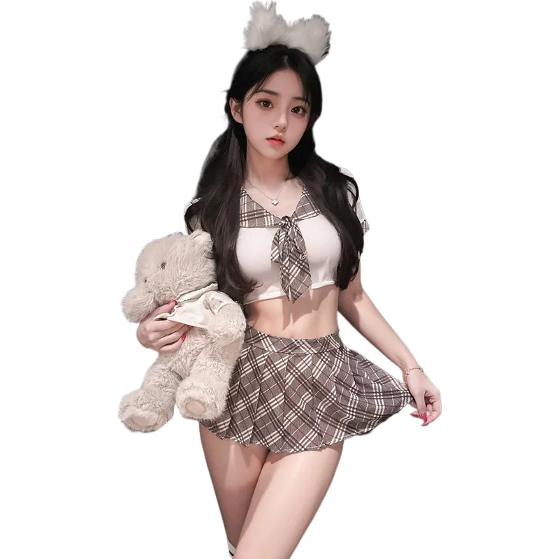 Uniforme Escolar Japonés Coreano, Falda Plisada Multicolor a Cuadros, Uniforme JK, Lencería Sexy, Disfraces, Uniforme de Bar Porno, Tentación