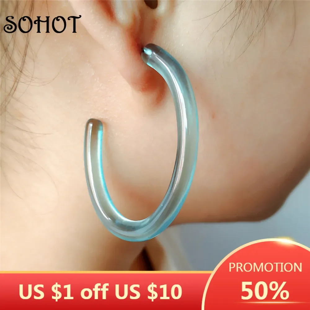 SOHOT 2018 Ethnic Transparent Colorful C Shape Acrylic Hoop Earrings Classic Japan And South Korea Women Jewelry Accessories