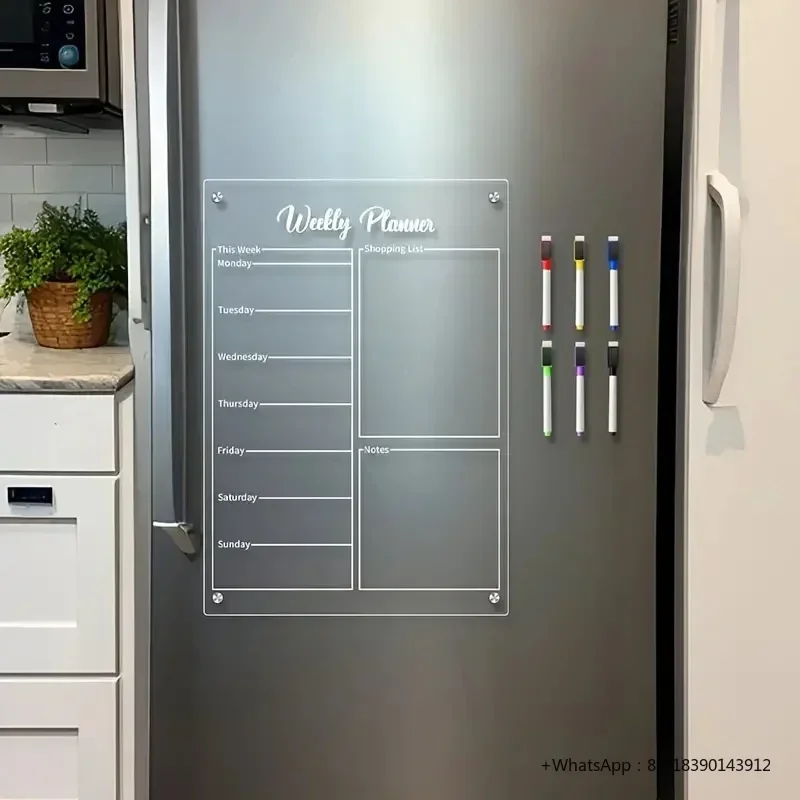 A3 Clear Acrylic Magnetic Weekly Planner Board, Erasable Refrigerator Calendar Memo Sticker, Home Kitchen Office Organization