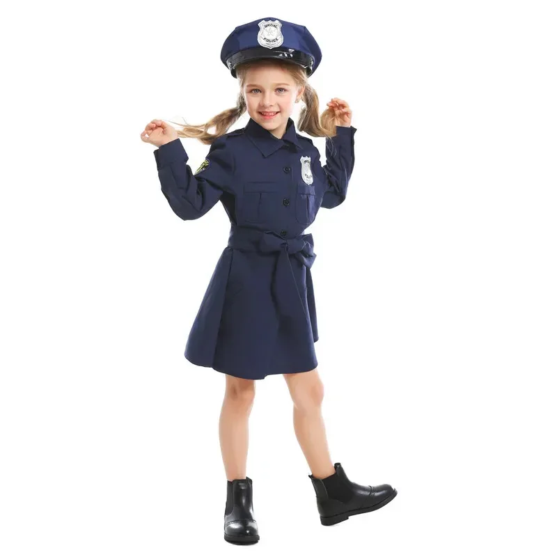 Bear's Den Police Halloween Girls Dress Up America Cop Costume for Kids with Handcuffs Baton Walkie-talkie Acc New 2025