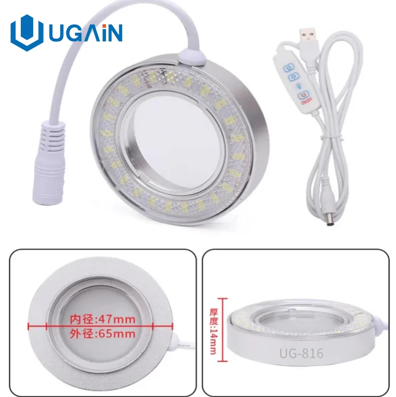 UG-816 Microscope ring light source LED lamp USB Adjustable brightness with lens for Mobile phone repair soldering