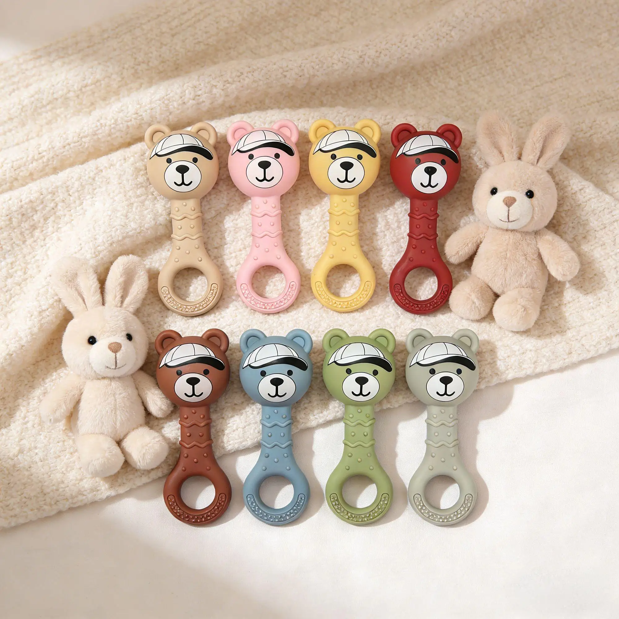 

BPA Free Silicone Baby Rattle Teething Toy for Infants Pacifier Chain Making Easy To Grip Newborn Gift Cute Bear Baby Stuff 1PCS