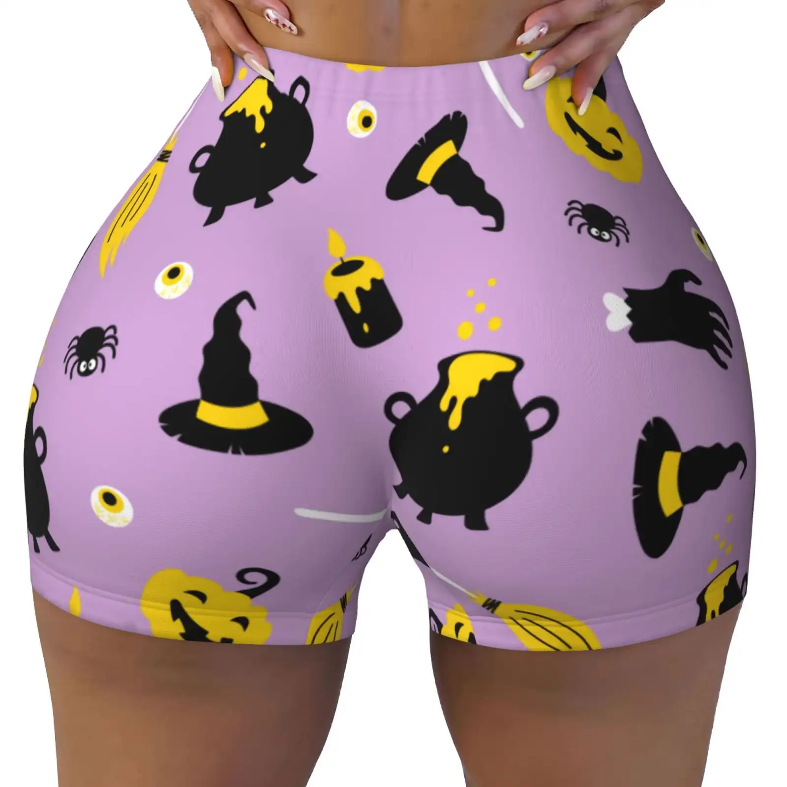 Cute Halloween Print Workout Shorts for Women Seamless Soft Smooth Gym Yoga Scrunch Active Shorts